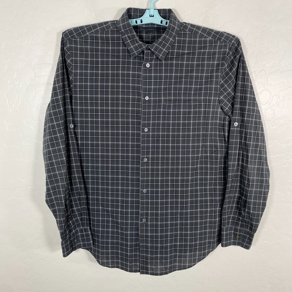 John Varvatos Shirt Mens Large‎ Gray Button Up Long Sleeve Lightweight Plaid
